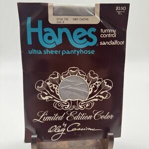 Vtg Hanes Pantyhose B Grey Cactus Ultra Sheer 710 Sandalfoot Olga Cassini 1980